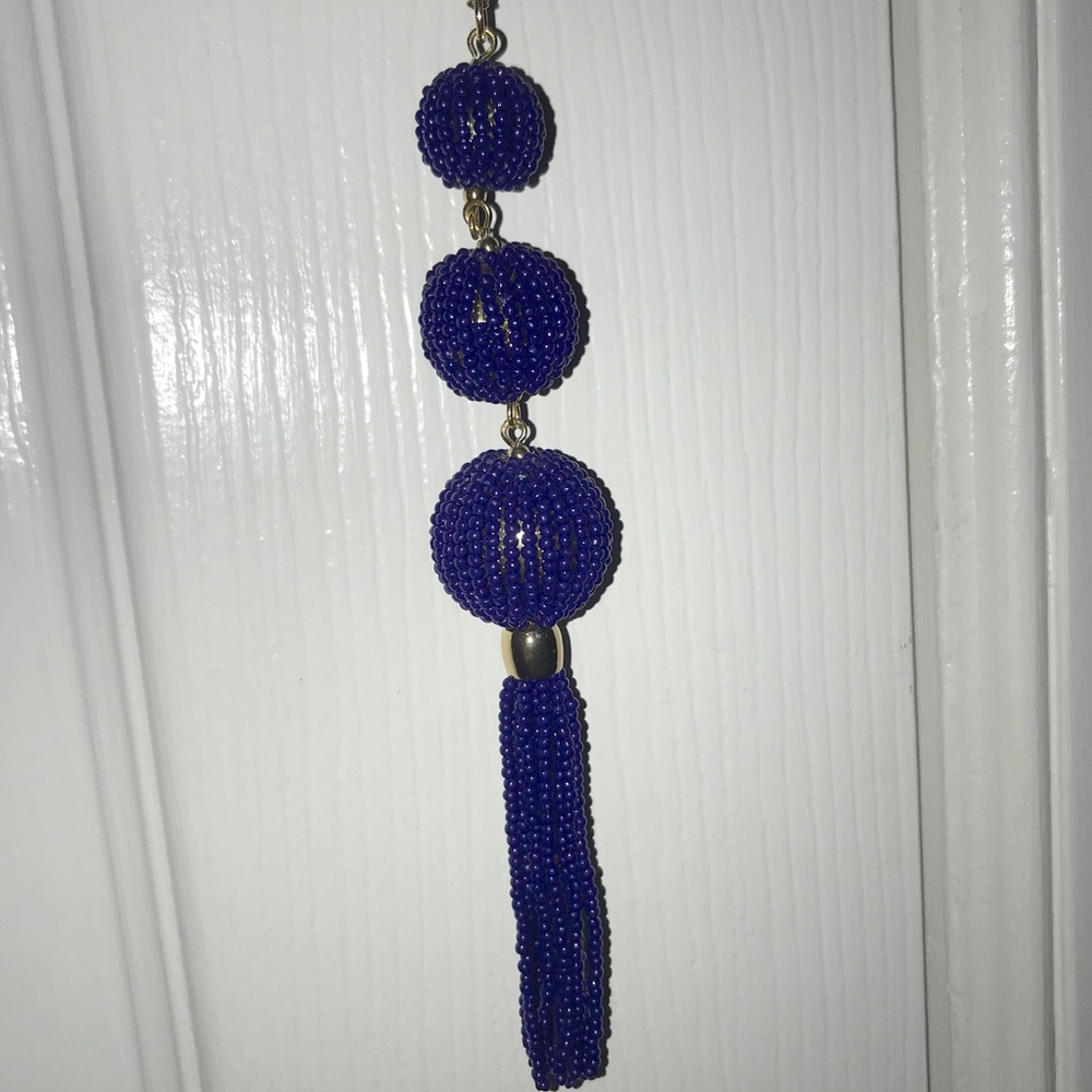 Beautiful royal blue 3-ball & tassel drop necklace